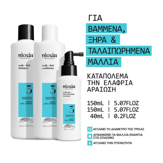 Nioxin Σύστημα 3 Trial Kit (Shampoo 150ml, Conditioner 150ml, Θεραπεία 50ml) 350ml Nioxin Σύστημα 3 Trial Kit (Shampoo 150ml, Conditioner 150ml, Θεραπεία 50ml) 350ml