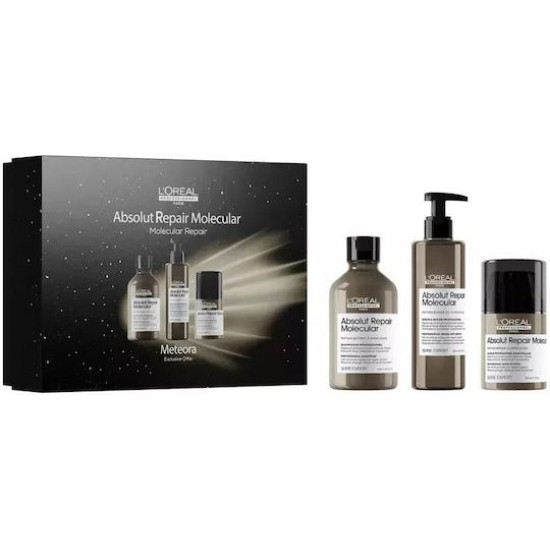 LOREAL LIMITED EDITION TRIO GIFT SET ABSOLUT REPAIR MOLECULAR ΓΙΑ ΜΟΡΙΑΚΗ ΕΠΑΝΟΡΘΩΣΗ (Σαμπουάν 300ml, Rinse Off Serum 250ml, Leave in Mask 50ml)