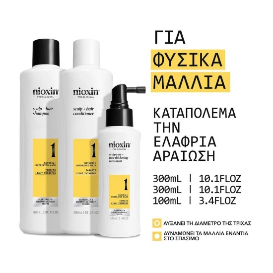Nioxin Σύστημα 1 Loyalty Kit (Shampoo 300ml, Conditioner 300ml, Θεραπεία 100ml) 700ml Nioxin Σύστημα 1 Loyalty Kit (Shampoo 300ml, Conditioner 300ml, Θεραπεία 100ml) 700ml
